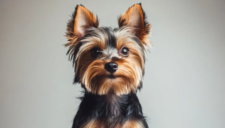 Adorable Yorkshire Terrier with Expressive Eyes and Cute Snout Posing for a Captivating Portraitの素材