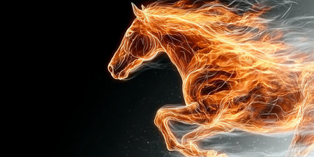 A Majestic Energy Artwork of a Glowing Orange Fiery Horse Embodying Motion and Dynamic Powerの素材