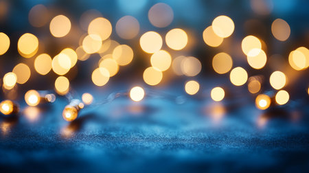 Illuminated string lights reflecting on a plane create a festive Christmas mood and warm ambiance.の素材