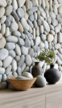 Elegant Backdrop of River Rock Pebbles in Varied Gray Stone Tones for Natural Home Decor Aestheticの素材