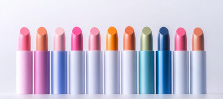 Pastel Lipsticks in a Beautiful Gradient from Light to Dark for Stunning Beauty Editorialsの素材