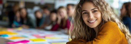 Diverse team collaborating in a creative brainstorming session for business strategy planning.の素材