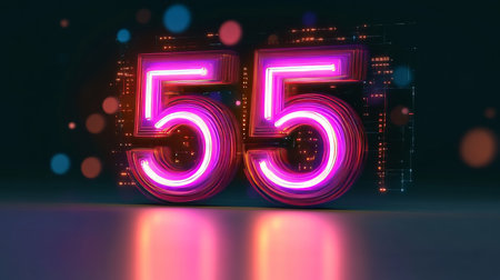 Futuristic Cyberpunk Style Illustration Featuring the Number 55 in Neon Colors for Celebration Themeの素材