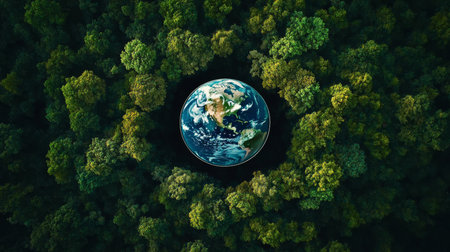 Aerial View of Vibrant Green Forest Showcasing Environmental Sustainability and Conservation Effortsの素材