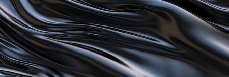Luxurious Black Fabric with Shiny Surfaces and Smooth Folds, Elegant Textile Abstract Designの素材