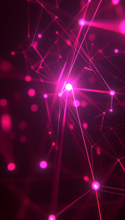 Vibrant Networks of Luminous Pink Points Interconnected by Bright Lines Against a Bokeh Backgroundの素材