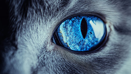 Close-Up Portrait of a Ragdoll Cat Showcasing Striking Blue Eyes Against a Gray Backgroundの素材