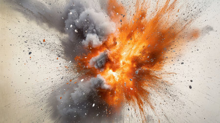Dramatic Explosion with Colorful Fireball and Shockwave Creating Chaos in Surrounding Environmentの素材