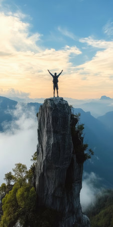 A Majestic Mountain Summit at Dawn, Inspiring Freedom and Adventure, Capturing Nature s Gloryの素材