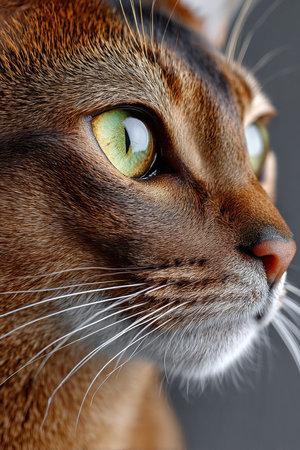 Captivating Closeup of an Abyssinian Cat with Mesmerizing Amber Eyes and Stunning Fur Textureの素材