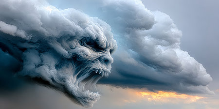 Fierce Storm Creature Unleashes Chaos in the Skies, Dark Clouds Swirl, Lightning Strikesの素材