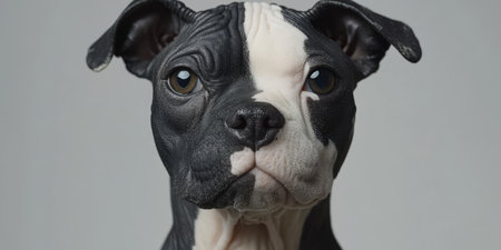Adorable Black and White Dog Gazing at the Camera with Captivating Eyes and Playful Expressionの素材
