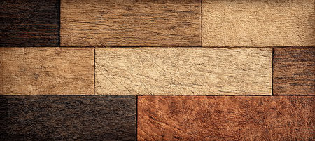 Intricate Wood Tile Abstract Artwork Showcasing Various Shades of Brown and Unique Texture Detailsの素材