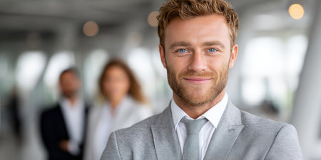 Confident Businessman Leading His Team to Success in a Modern Office Setting for Business Growthの素材
