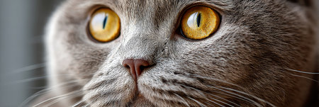 Charming Close-Up of Scottish Fold with Yellow Eyes on Soft Color Background, Adorable Petの素材