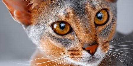 Stunning Close-Up of a Singapura Cat with Expressive Eyes and Unique Features on a Clean Backgroundの素材