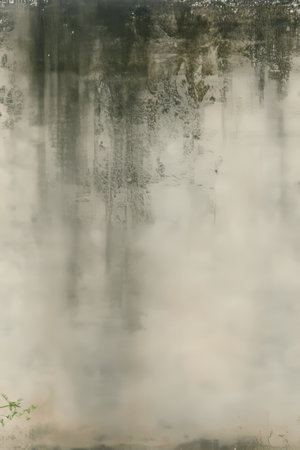 Distressed Exterior Wall Featuring Natural Textures, Aged Plaster, Mold, and Weathered Detailsの素材