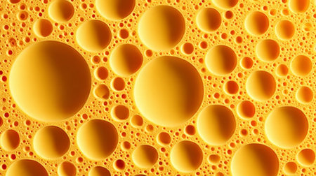 Closeup View of Textured Yellow Cheese Surface Featuring Geometric Circular Patterns and Highlightsの素材