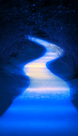 A Luminous Curving Blue Path Guiding Towards Serenity, Inspiring Beauty Through Shimmering Lightの素材