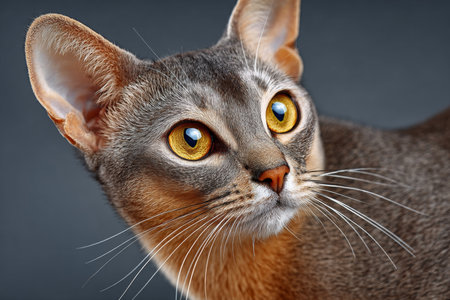 Elegant Abyssinian Cat with Striking Golden Eyes Poses Gracefully in a Stunning Feline Closeupの素材