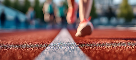Athletes Competing in a Warm-Up Session Outdoors, Sprinting for Enhanced Athletic Performanceの素材