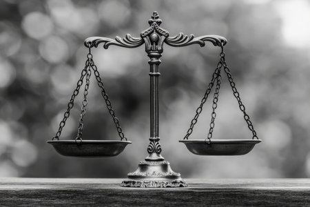 Elegant Scales of Justice Symbolizing Fairness and Legal Equilibrium in a Vintage Retro Designの素材