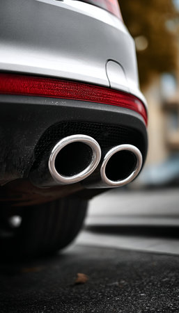 Rear View of a Contemporary Vehicle Featuring Chrome Accents and Striking Red Reflector Detailsの素材