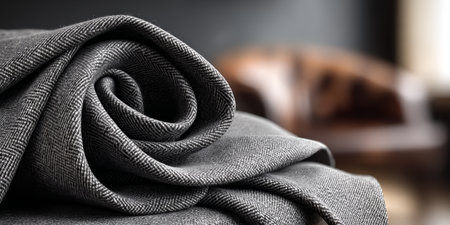 Cozy Winter Still Life with Luxurious Herringbone Lambswool Throw Draped and Styled in Bedroomの素材