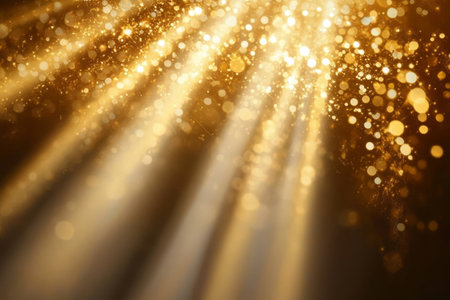 A Captivating Scene of Ethereal Golden Light Rays Cascading Down, Creating a Dreamy Bokeh Effect.の素材