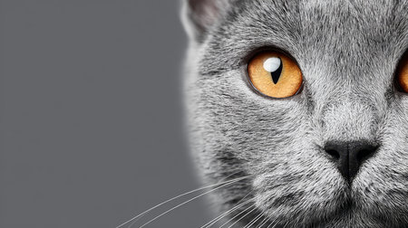 Beautiful British Shorthair Cat Portrait with Amber Eyes, Showcasing Feline Grace and Eleganceの素材
