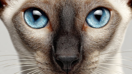 Elegant Balinese Cat Portrait with Striking Blue Eyes and Soft Fur on a Clean Isolated Backgroundの素材