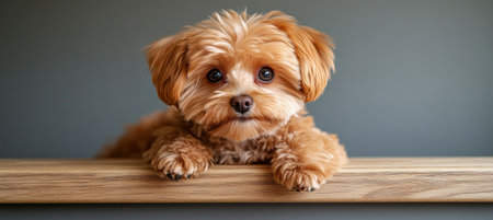 Heartwarming Portrait of an Adorable Fluffy Puppy with Expressive Eyes and Charming Poseの素材