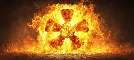 Dynamic Energy Blast Illustration of a Nuclear Reaction with Fiery Collision and Atomic Activityの素材