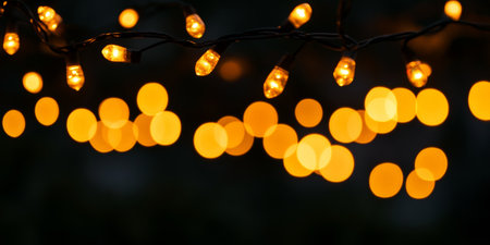 Abstract Gold Bokeh Shimmering Background, Festive Blurry Design with Glowing Christmas Lightsの素材