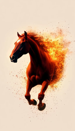 Dynamic Chestnut Mustang Galloping Through Open Fields, Radiating Power and Freedom with Grace.の素材