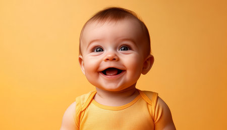 Joyful Innocence Awaits Adorable Baby Laughing in a Bright, Sunny Background, Capturing Pure Blissの素材