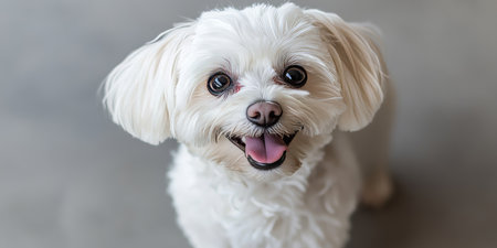 Adorable Little White Dog with a Happy Expression, Smiling Maltesian Close Up for Joyful Themesの素材