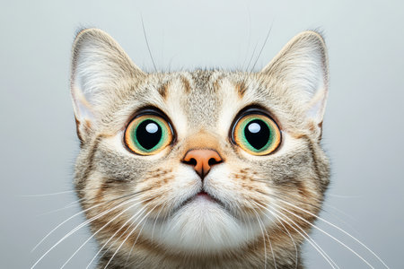 Curious and Adorable Tabby Cat with Big Eyes Observing Its Surroundings in a Cozy Settingの素材