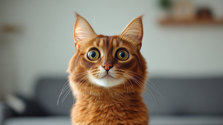 Charming Somali Cat Portrait with Captivating Gaze on Soft Neutral Background for Home Decorの素材