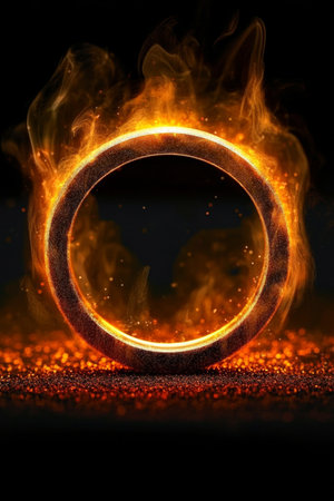 A Fiery Disc Floating on Waves of Flames, Creating Intense Energy and Incredible Feelings in Motionの素材