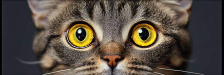 Stunning Close-Up of an American Shorthair Cat with Captivating Yellow Eyes and Expressive Gazeの素材