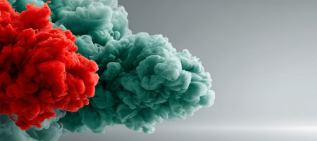 Vibrant Fantasy Color Gradient Background with Liquid Color Clouds in Green and Red Mixingの素材