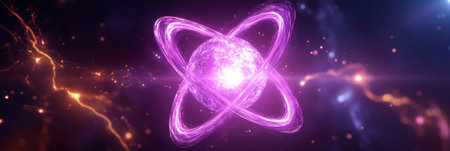 Vibrant Illustration of Energetic Nuclear Processes Featuring Atom Collision and Fission Eventsの素材