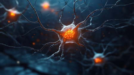 Neural Network with Glowing Connections on Deep Blue Background Representing Advanced Technologyの素材