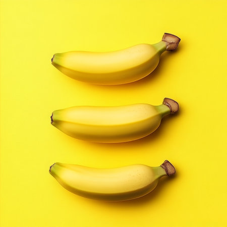 A Bright Bunch of Fresh Bananas Isolated Against a Yellow Background, Showcasing Smooth Textureの素材