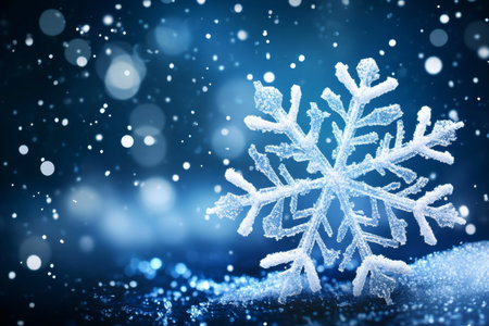 Delicate Winter Snowflake Crystal Sparkling in Cold Weather, Glistening Texture and Seasonal Beautyの素材