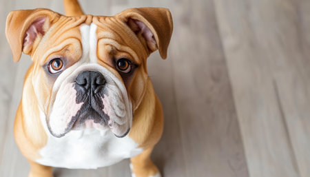 Charming Bulldog with Wrinkled Brow and Adorable Face, Captured in High Detail Studio Shot Settingの素材