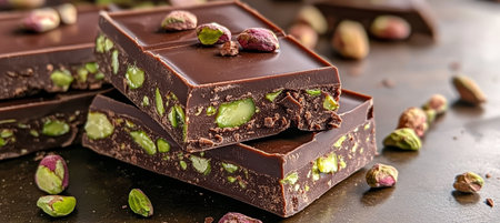 Decadent Chocolate Bar with Pistachios, a Gourmet Treat for Sweet Tooth Lovers and Fansの素材