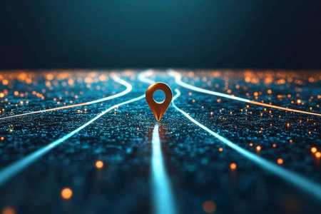 Futuristic Digital Network Map with Location Points, High-Tech Connections, and Data Path Analysisの素材