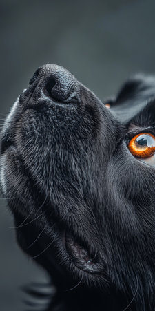 Majestic Newfoundland Dog Sitting Proudly with Intelligent Eyes and Endearing Expression in Natureの素材